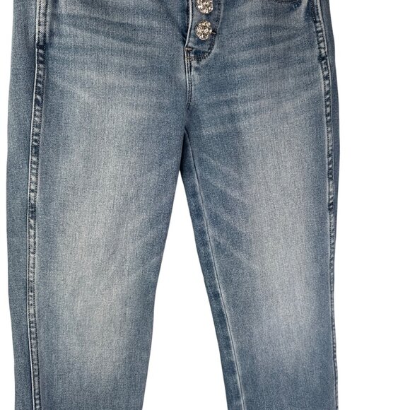 Sculpt OP Straight Leg High-Rise Denim Jeans Rhinestone Button Closure - Picture 7 of 12